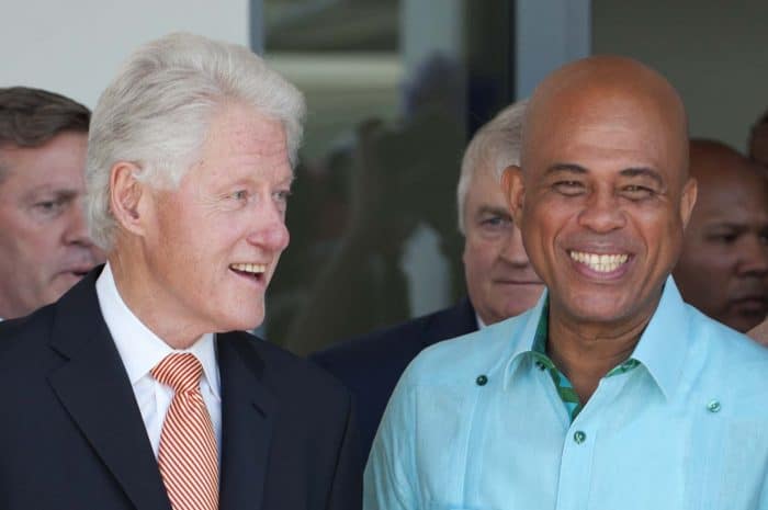 Former U.S. President Bill Clinton, left, and Haitian President Michel Martelly attend the opening ceremony of the Marriott hotel in Port-au-Prince.