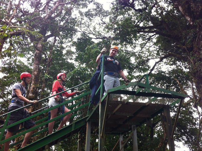 Canadian Kyle Leahy steps onto the Superman platform, with girlfriend Crystal Romine on deck.