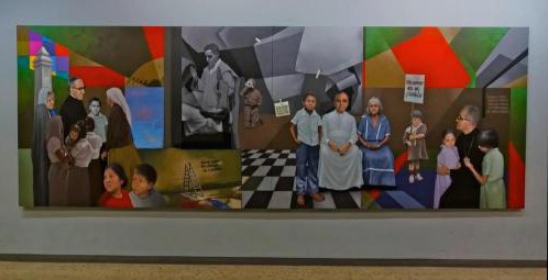 Mural honoring Romero in the departure area of El Salvador’s airport.