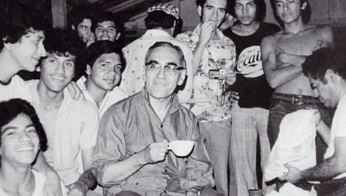 Archbishop Óscar Romero with Salvadoran youth.
