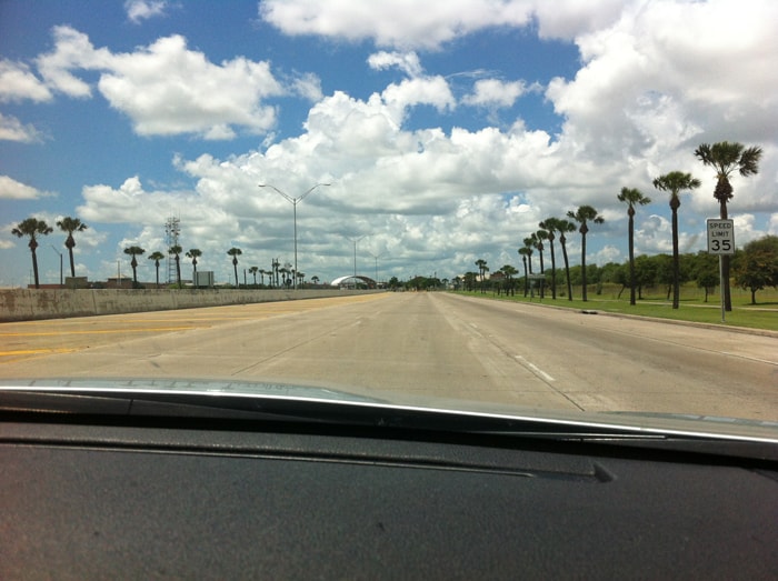 The approach to Mexico from Brownsville on the Veterans International Bridge.