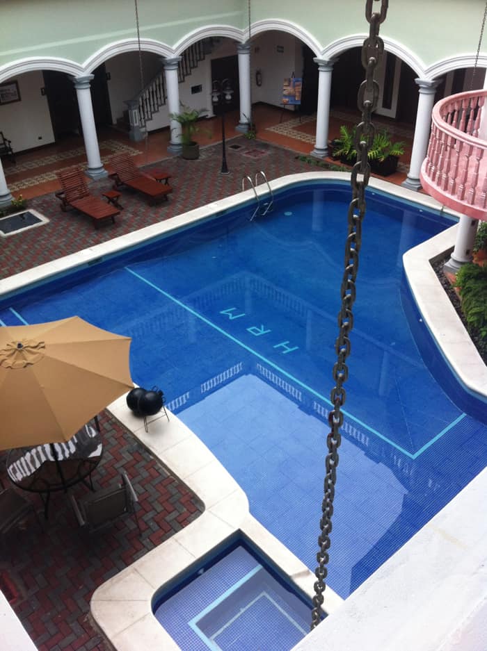The indoor, open-air swimming pool at Hotel Real La Merced in Granada.
