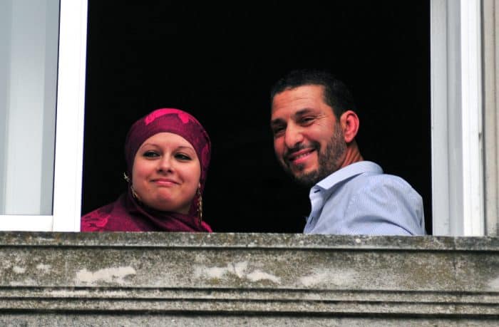 Tunisian Abdul bin Muhammad Abbas Ouerghi, right, a former Guantanamo inmate who was resettled in Uruguay, and new bride Samira.