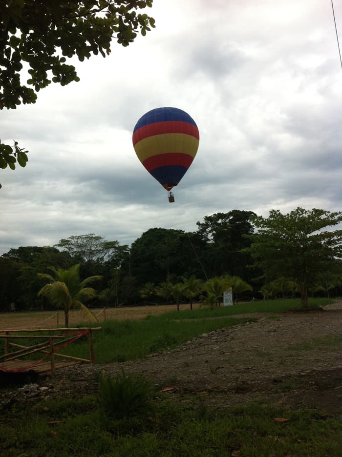 A hot-air balloonjust outside Puerto Viejo.