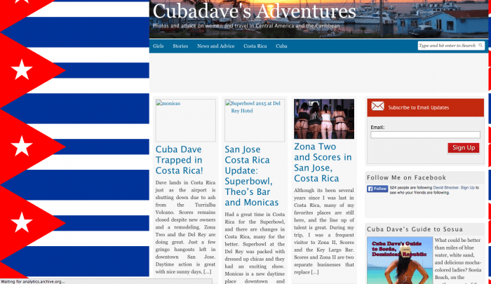 A screenshot from an archived home page of www.cubadave.com. The domain now serves as a fundraiser for Strecker's legal defense funds.