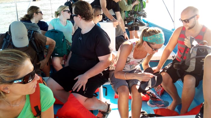 Visitors to Corcovado prepare for disembarking after a 70-minute boat ride from Drake Bay.