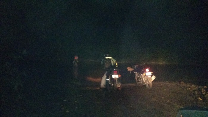 A nighttime river crossing on the road to Santa Teresa.