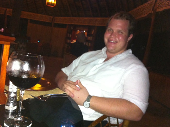 Jordan awaiting dinner at Lapa Ríos: No complaints.
