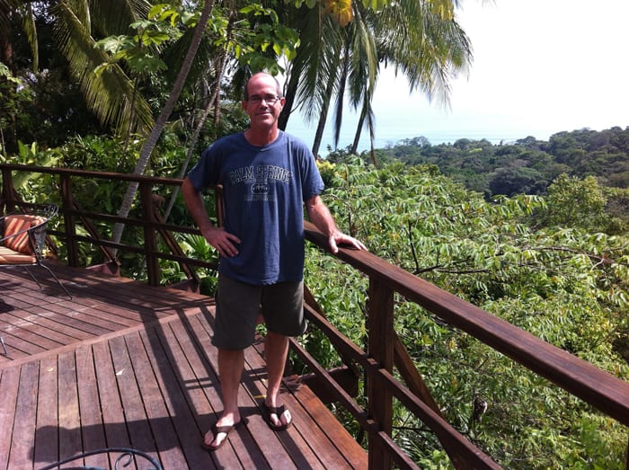 The author on a deck at Lapa Ríos.