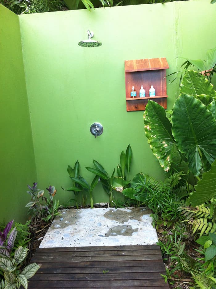 Outdoor shower on our patio.