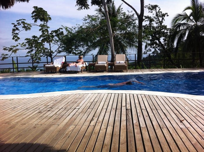 Jordan swims laps in the pool at Lapa Ríos.