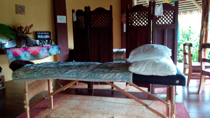 Massage table in spa.