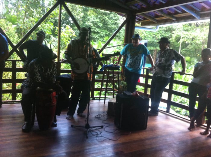 A calypso band gets ready to play.