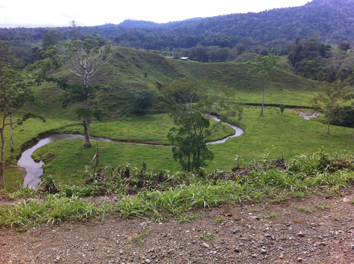 A pretty view of a meandering river on the road to Drake Bay.