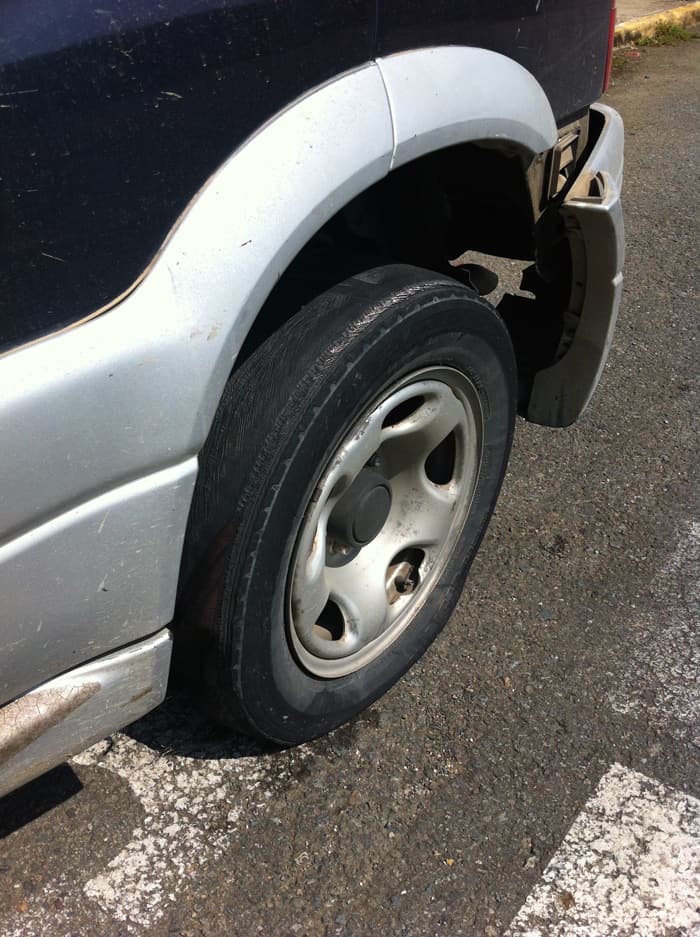 The tire that exploded.