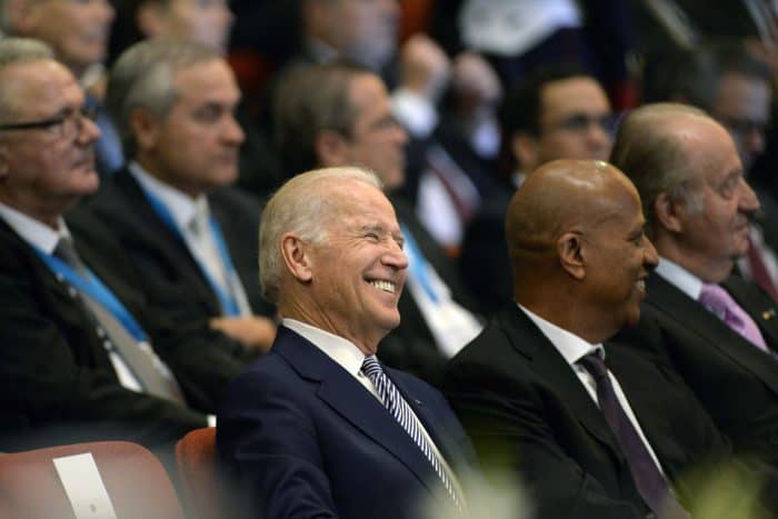 U.S. Vice-President Joe Biden smiles during the inauguration ceremony of Guatemala President Jimmy Morales