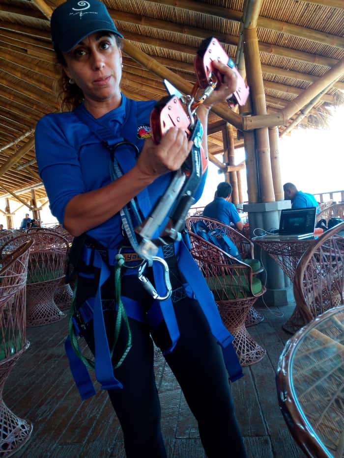 Luciana Smania, Diamante Eco Adventure Park manager, explains how the braking system works.