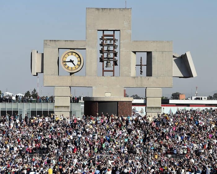 Pope Francis as he arrives at the Basilica of Our Lady of Guadalupe in Mexico City