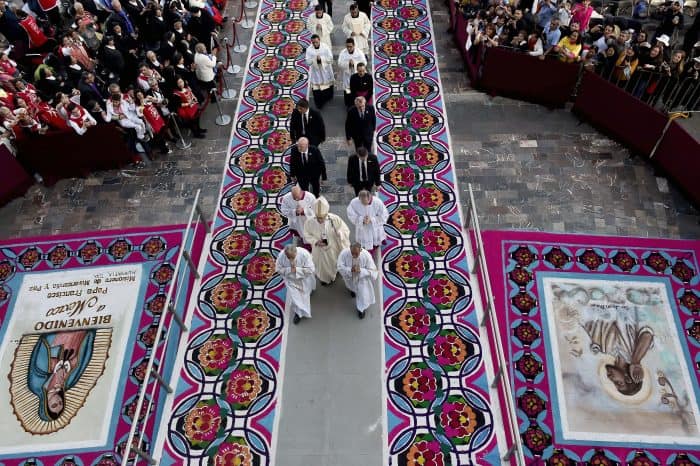 Pope Francis arrives to celebrate a Holy Mass in the Basilica of Our Lady of Guadalupe in Mexico City