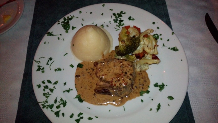 "Filet Mignon Three Peppercorn Sauce" at Villa del Sueño.
