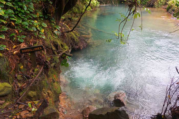 At Borbollones, the river bubbles because of venting volcanic gas.
