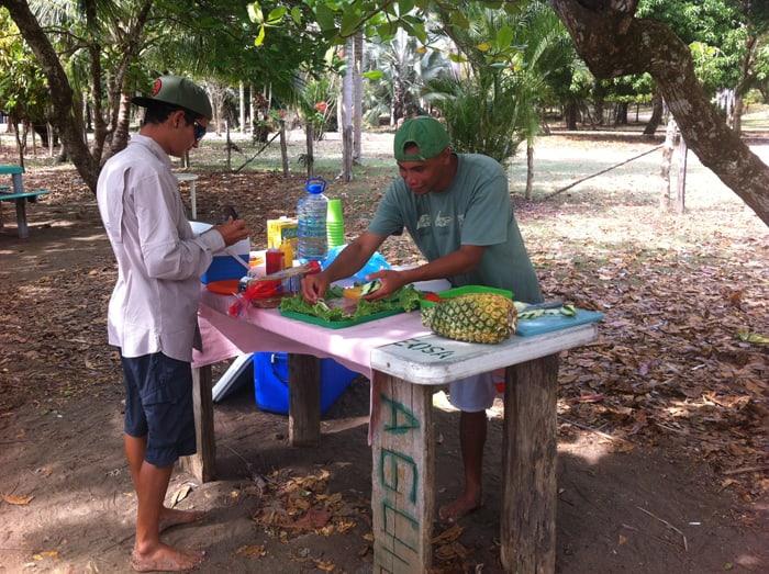 Preparing lunch.