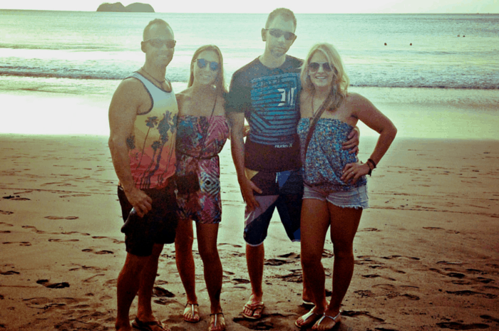 The author, left, on the actual playa at Playa Del Coco.