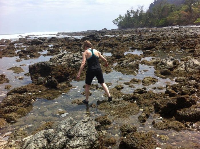 Cindy picks her way through the tide pools.