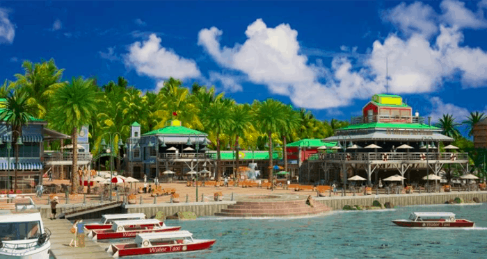 Artist's rendering of Fishermen's Village, a public waterfront area with shops and restaurants.