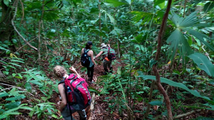 Steep downhill: Cindy, Mia and Paul.