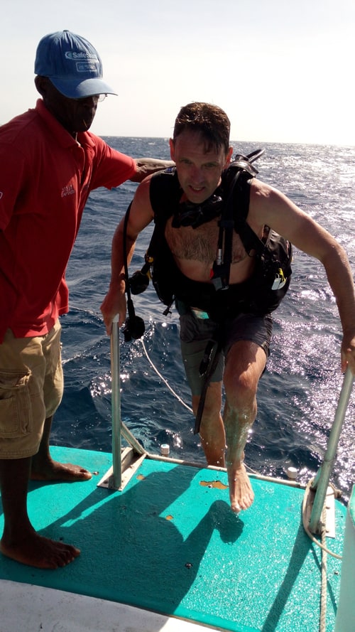 Mike returns from a dive.