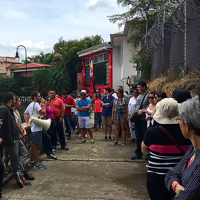 Tour stop in Barrio Otoya at the site of Costa Rica’s first electrical plant.