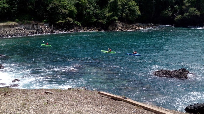 Kayakers at Nahomi, a beautiful bay, park and beach near the marina.