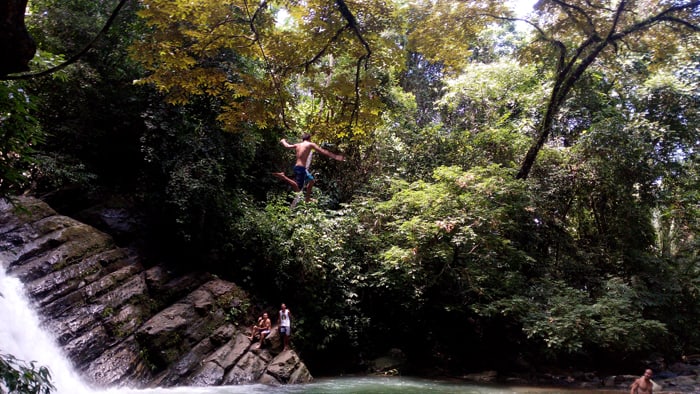 Rope swing at Poza Azul.