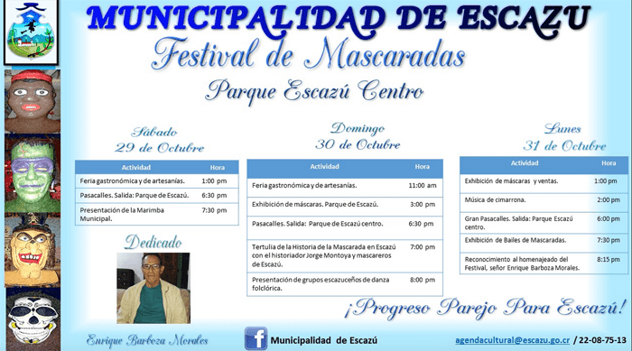 The program for Halloween festivities in Escazú.
