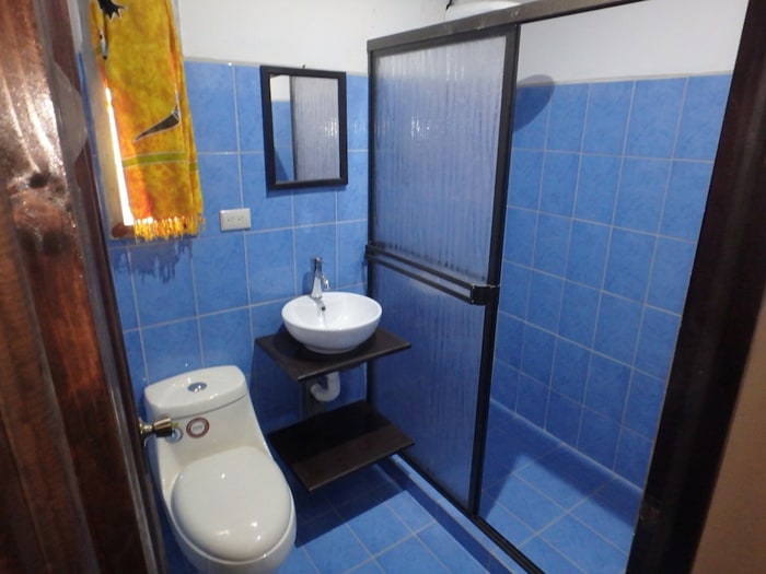 Tiled bathroom.