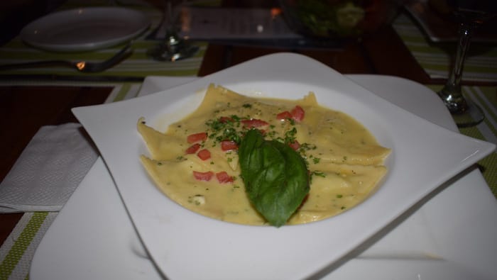 Spinach and ricotta ravioli.