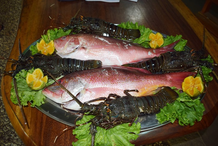 Fish and lobster.
