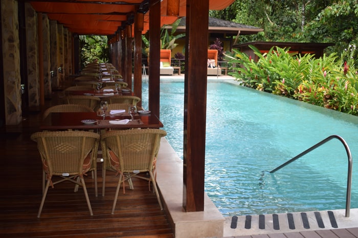 Pool and restaurant at Nayara.