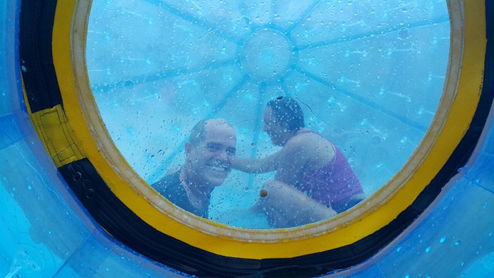 Yes, we are inside a giant blue sphere and we're wet and we're laughing.