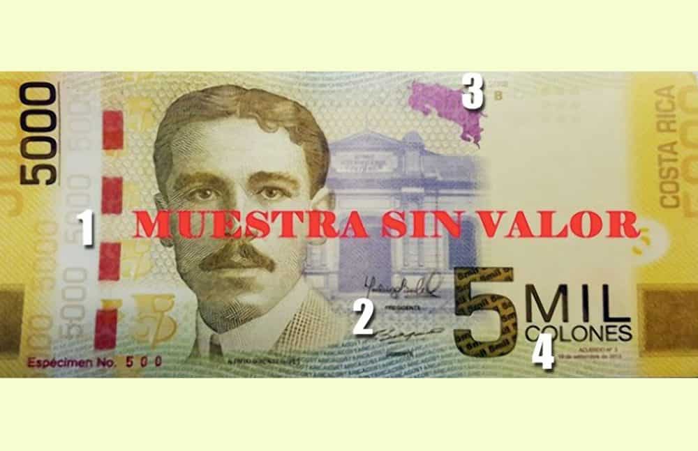 ₡5,000 counterfeit bank notes, colones